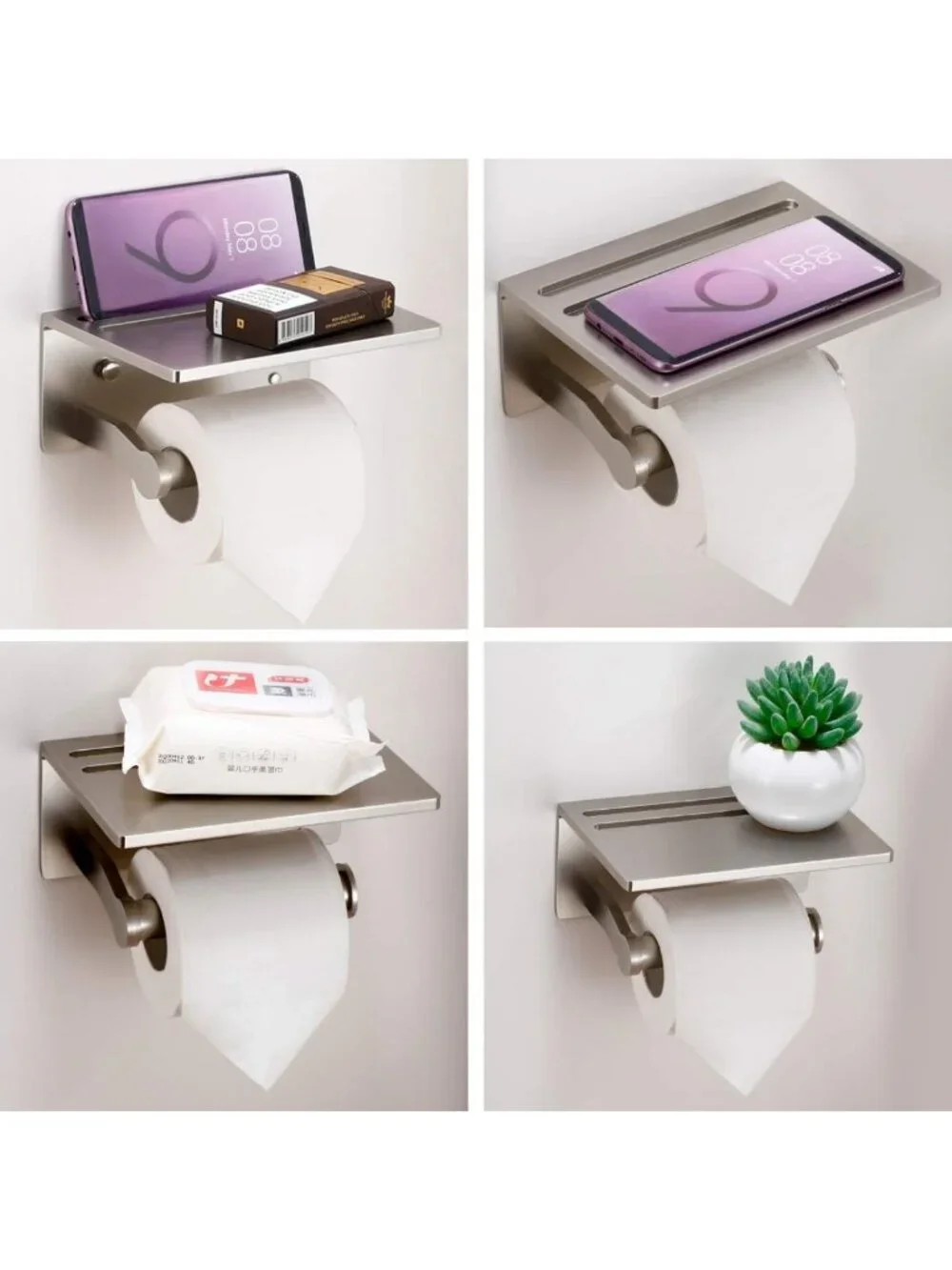 Stylish Toilet Paper Holder with Shelf - Aluminum Tissue Roll & Phone Storage